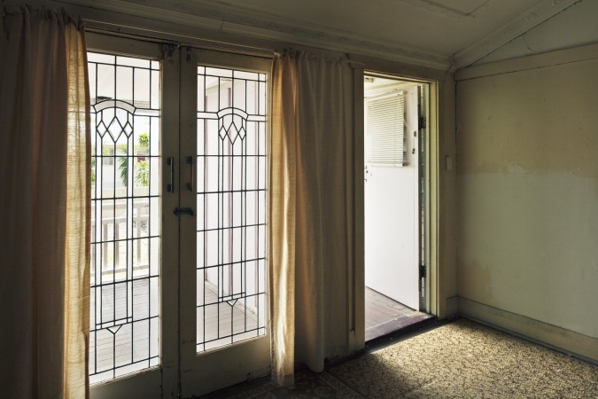 Photograph by Richard Stringer of French doors at Cremorne, Sandgate, 2018.