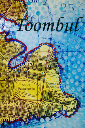 "MAIWAR Yunggulba" by Megan Cope; the image shows a close up of Toombul on the map