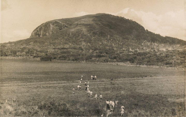 National Parks Association bushwalkers hiking towards Mount Coolum in 1946.