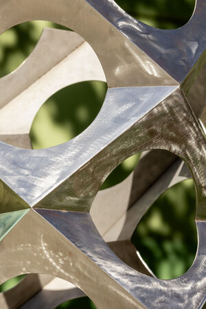 Close up detail of a stainless steel sculpture – 'Paradigm' maquette by Jon Barlow Hudson