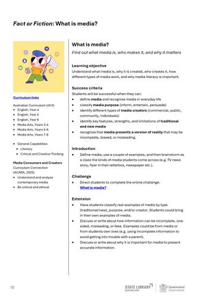 What is media, Fact or Fiction, resource sheet