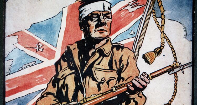 Colour illustration of an Australian soldier fighting at Gallipoli, 1915