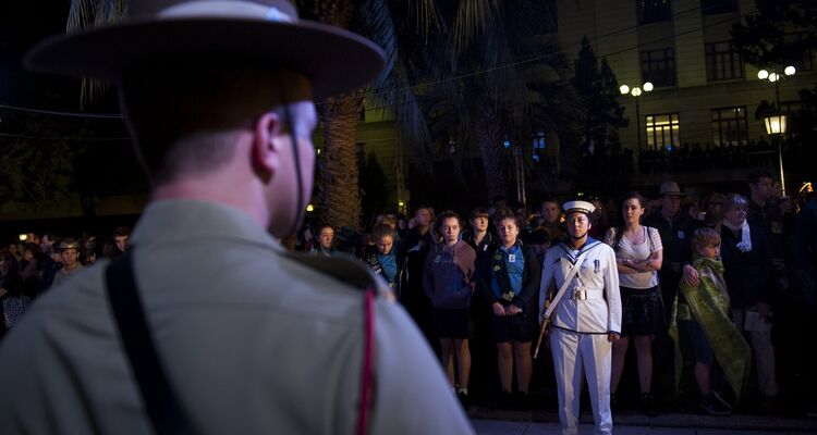 crowd gathered at the Anzac Day dawn service in Brisbane, Queensland, 2014