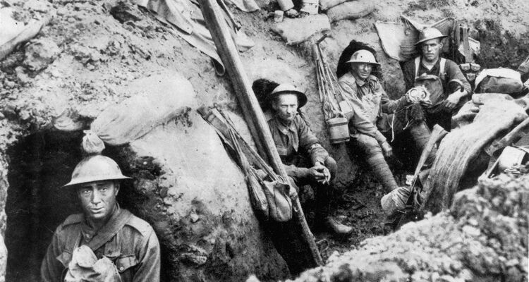 Australian Field Ambulance officers sheltering in trench