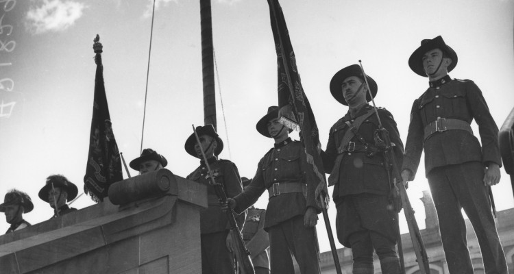 Anzac Day service at the Shrine of Remembrance, Anzac Square, Brisbane, 1937. Brisbane: John Oxley Library, State Library of Queensland, 2012. Print.