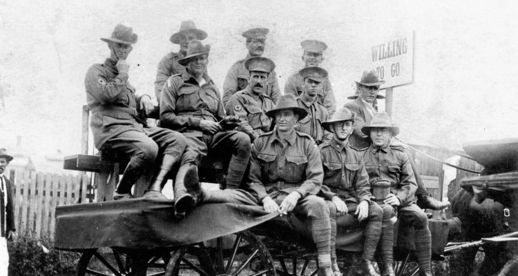 A group of soldiers on a cart