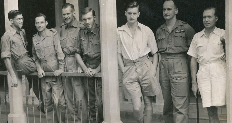 Alan Douglas Groom and other cadets standing on a veranda, 1935