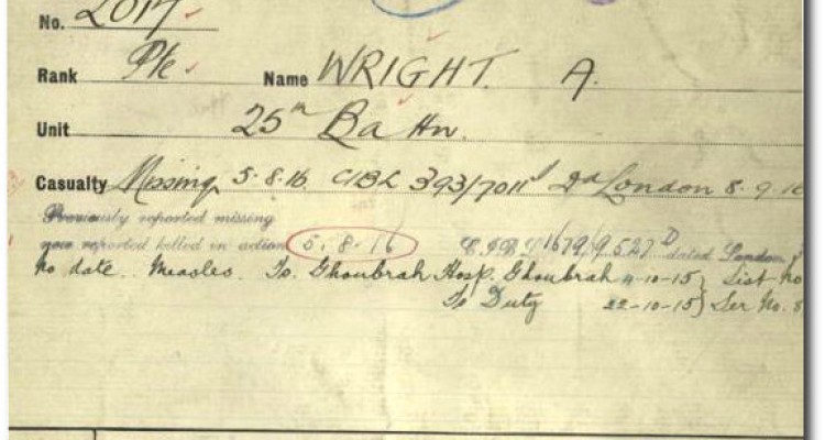 Service record, Alfred Wright