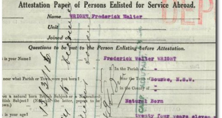 Service record, Frederick Wright