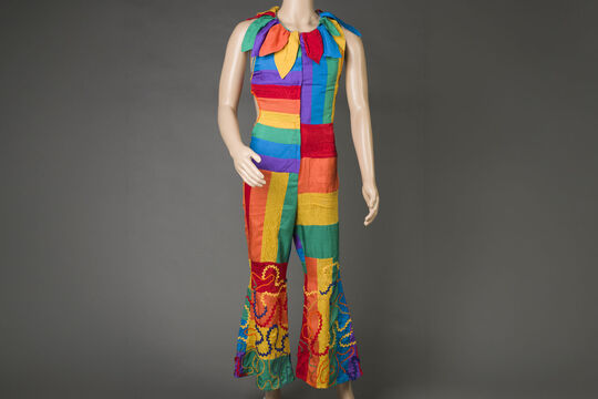 Rainbow outfit on a mannequin.