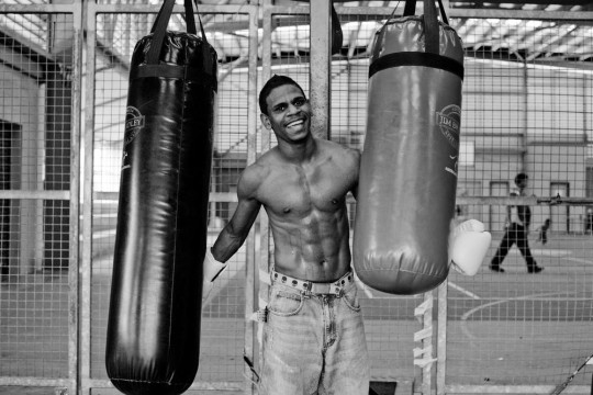 Young man training with boxing gloves, Palm Island
