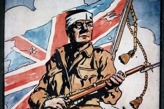 Colour illustration of an Australian soldier fighting at Gallipoli, 1915