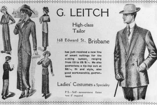 Advertisement for G. Leitch's tailoring business in Brisbane