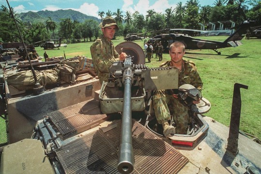 Brisbane soldiers from the 2nd Calvary Regiment patrolling the East Timorese enclave of Oecuss in West Timor, 2000