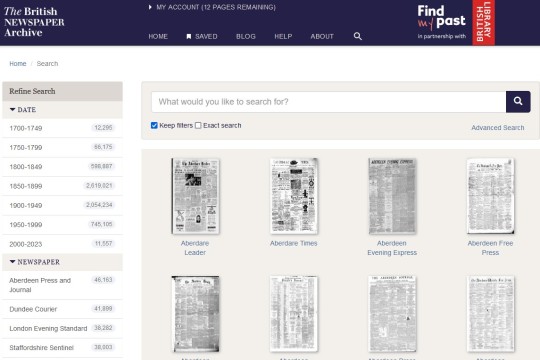 Image from Bristish Newspaper Archive database showing a number of newspaper front pages