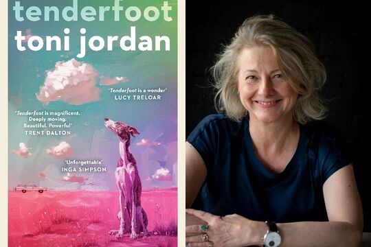 Composite image of the cover of Tenderfoot and author Toni Jordan