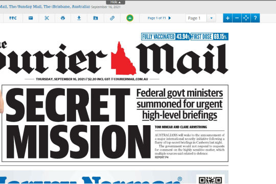 Screen shot of the Currier Mail front page as available through NewsBank in PDF format