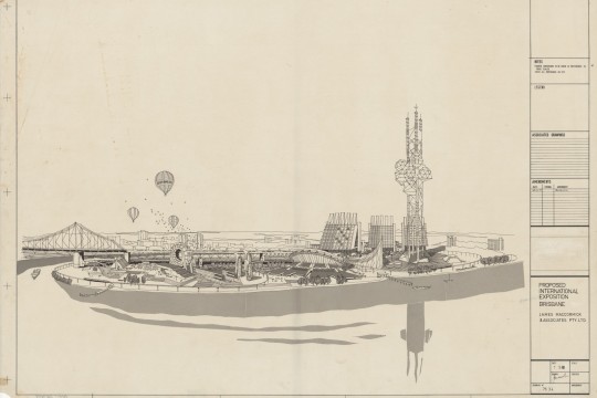 Early artistic impression of an exposition at Kangaroo Point, 1981. James Maccormick.