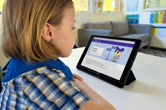 Student looking at Fact or Fiction website