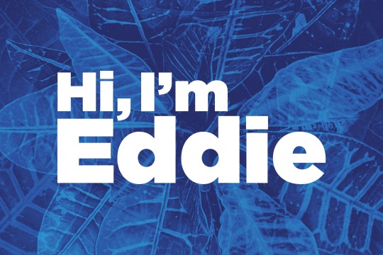 Text reads 'Hi, I'm Eddie' on a blue background