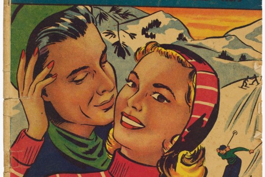 The cover of Love Illustrated, featuring a 50s illustration of a young couple on a ski slope.