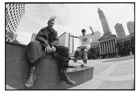Marty Baptist, nosegrind in Brisbane’s King George Square (1994) by internationally recognised Australian photographer Mike O’Meally. 