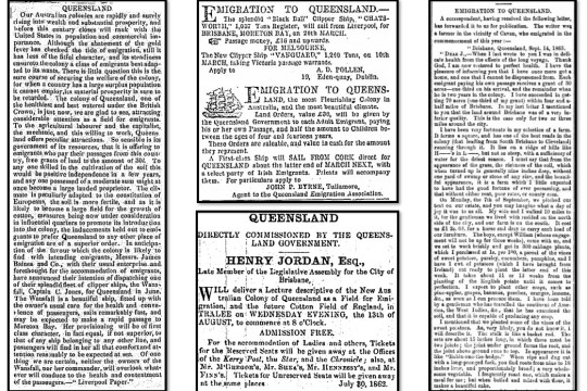 Image of three columns of newpaper text from Irish newspapers