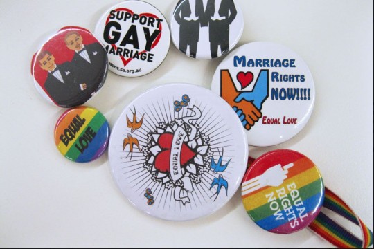 Badges and memorabilia promoting the right to live a LGBTIQ+ lifestyle