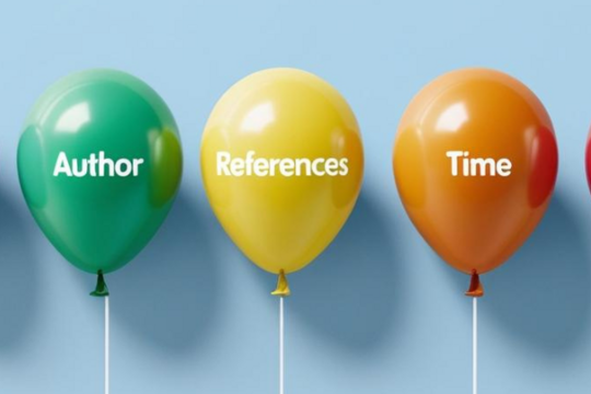Balloons with text: Purpose. Author. Reference. Time. You.
