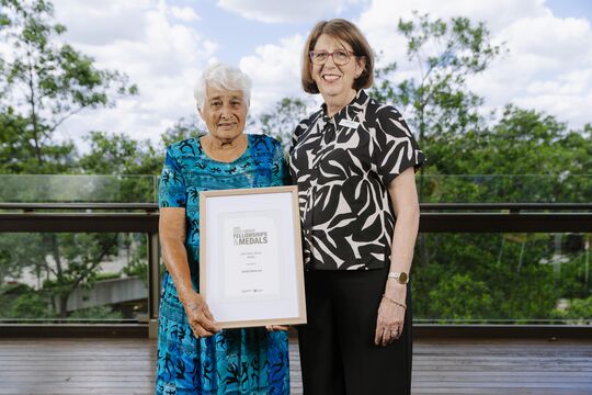 2026 John Oxley Library Medal recipient, Janeth Deen OAM and Library Board of Queensland Chair, Debbie Best.