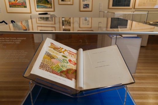 Preserved book in the Islands exhibition at the State Library of Queensland. Photo by Josef Ruckli.