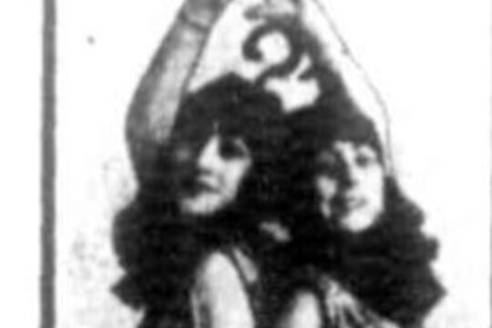 Olive Ingall and Evelyn [Parrott] pictured in the lead up to a matinee show. 