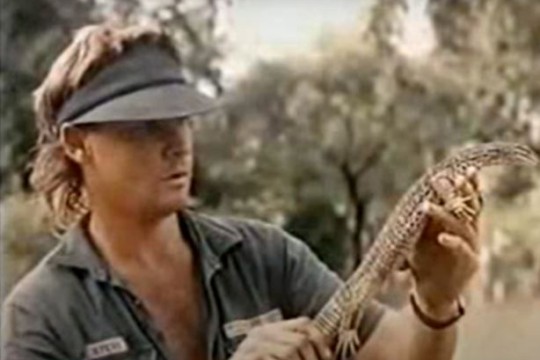 Steve holing a goanna in the Queensland bush 