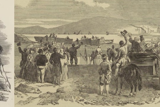 Two images from Illustrated London News depicting famine and immigration
