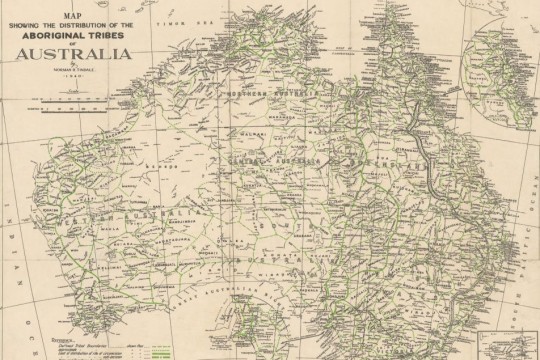 A map of Australia with black and green lines showing Aboriginal communities