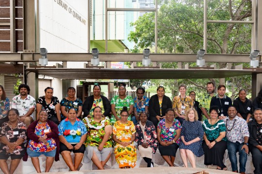 Indigenous Services colleagues, Indigenous Knowledge Centres of Queensland staff and guest to celebrate the launch of current kuril dhagun showcase, 20 Years Strong.