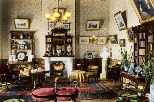 coloured version of Interior views of the Westbrook Homestead drawing room, 1895