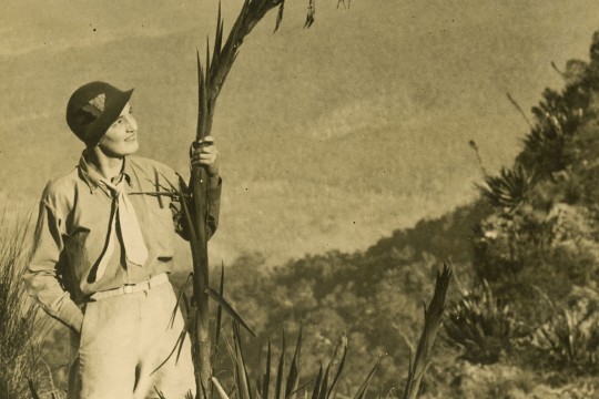 Marjorie Clelland with giant spear lily
