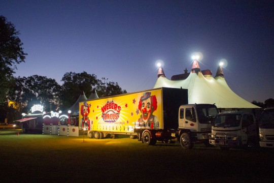 Webers Circus tent at night