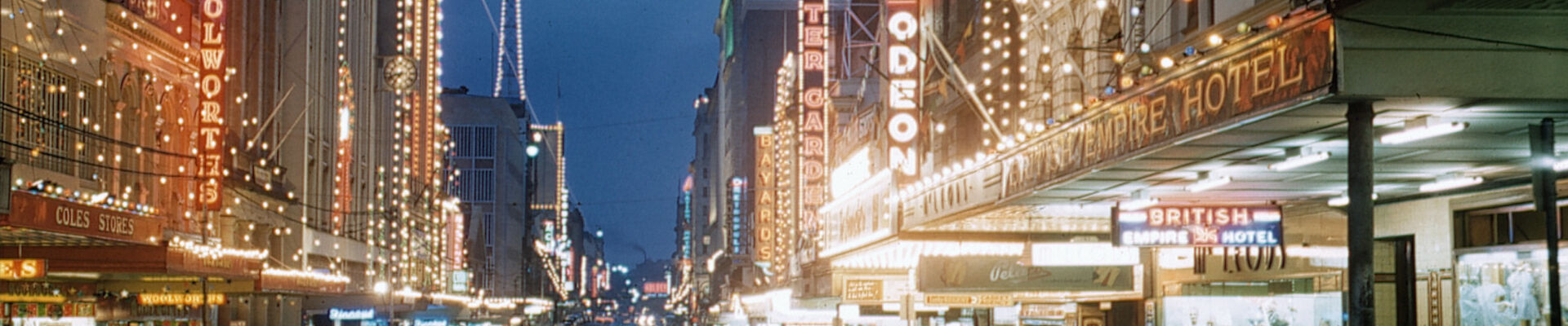 Night view of Queen Street Brisbane, 1959