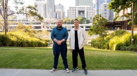 black&write! Fellowship winners 2023 standing outside State Library of Queensland