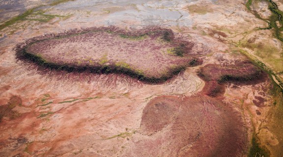 Collection image: Aerial view of a unique land form shaped like a foot Springvale Station 23 March 2020. Image number: 18380202100-0001-0006