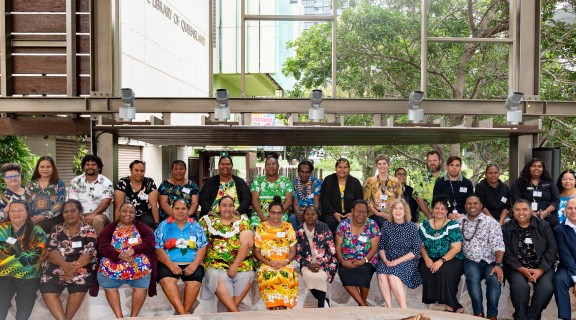 Indigenous Services colleagues, Indigenous Knowledge Centres of Queensland staff and guest to celebrate the launch of current kuril dhagun showcase, 20 Years Strong.
