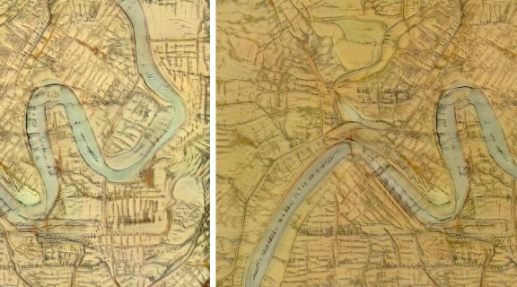 Four variations of a machine generated map from Mapping Future Brisbane