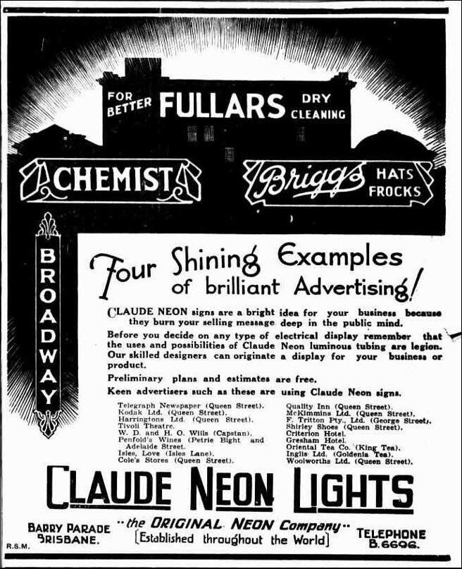 Claude Neon Advertisement, The Telegraph, 11 August 1932