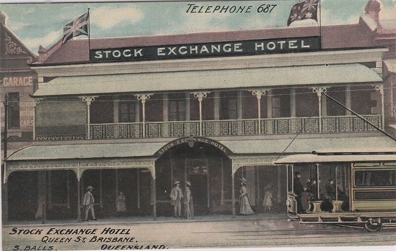 Coloured illustration of the outside of a two storey hotel