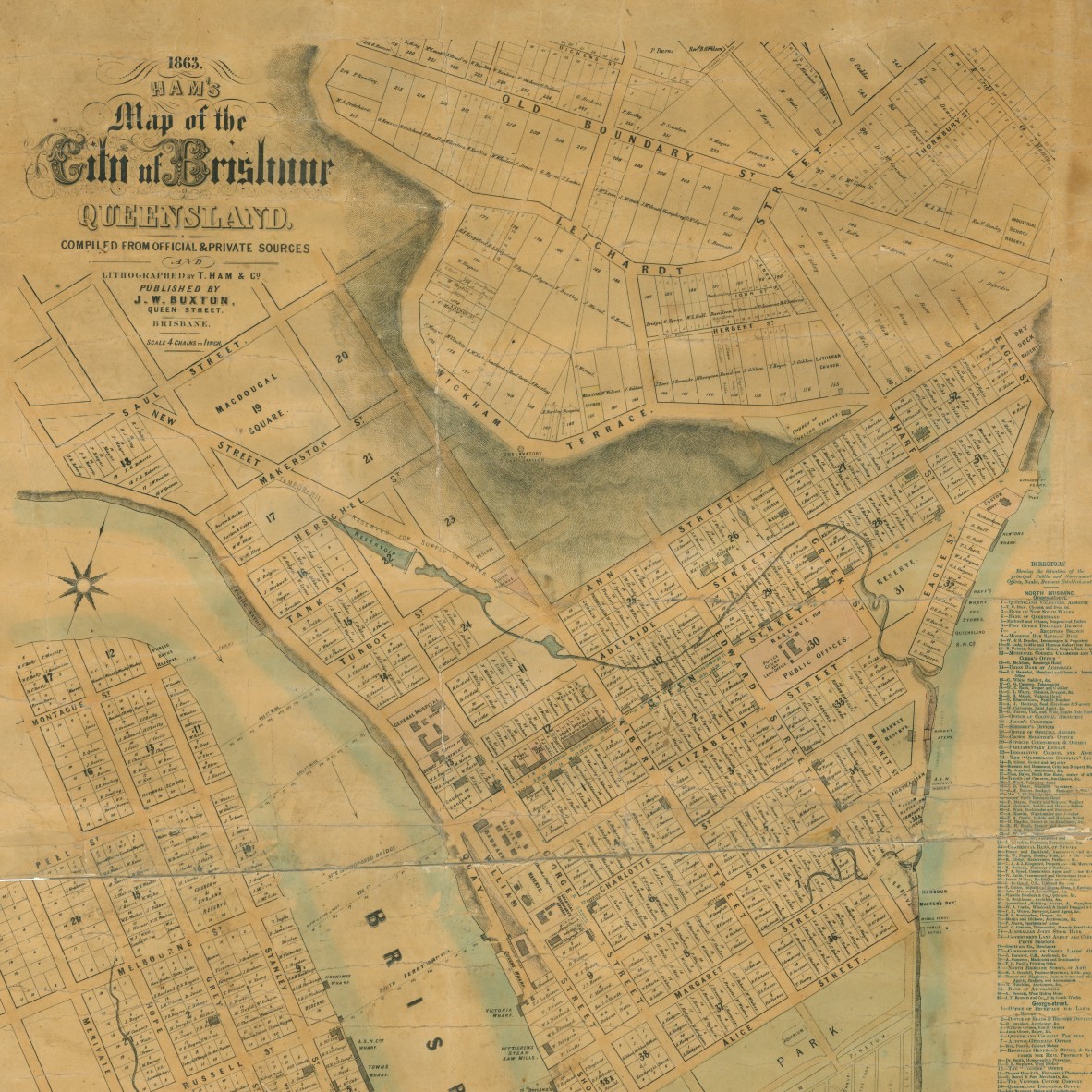 Ham's map of the city of Brisbane, Queensland, 1863