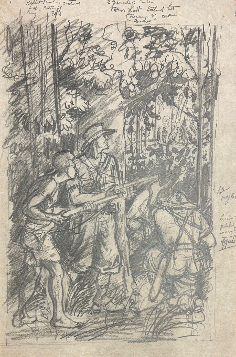 Australian soldiers and N.G. natives in ambush of Japanese soldiers, in pencil, James Wieneke.