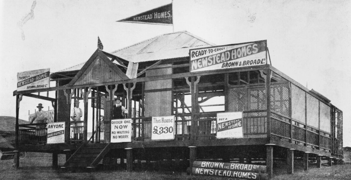 Black and white photo of display house at the Brisbane Exhibition, circa 1926