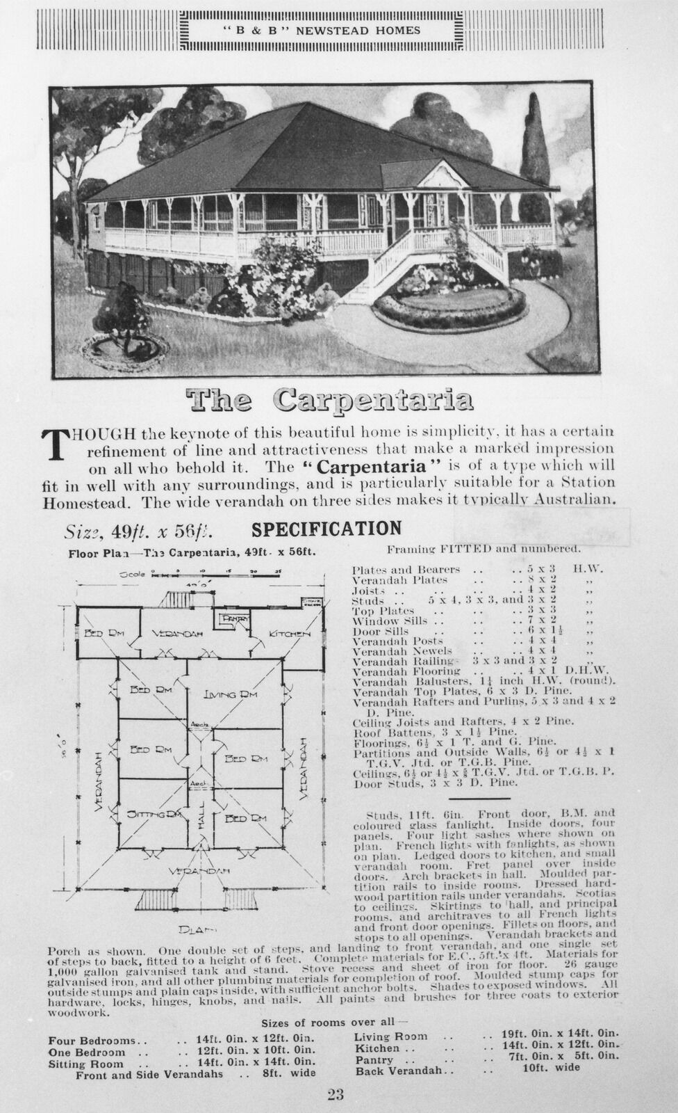 Advertisement for The Carpentaria home by B and B homes, 1910-1920